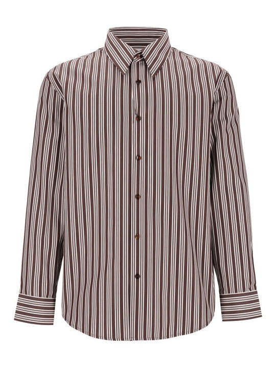 Striped Cotton Poplin Shirt Shirts Brown