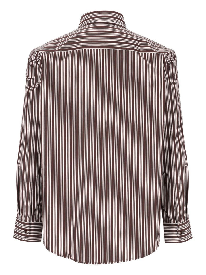 Saint Laurent Striped Cotton Poplin Shirt Shirts - Brown | 5d49477e4a4385ca61b5fda89ee5a6dae9834101