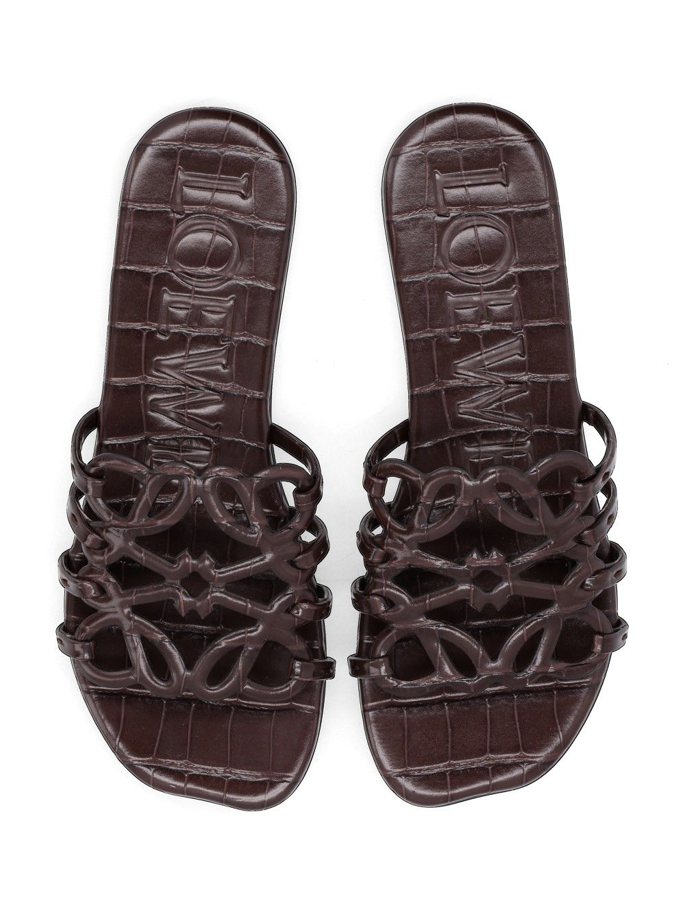 Loewe “Petal Anagram” Slides Sandals - Brown | d9d8ad1e770a5a343875bd206ec48cc0bc2a812c