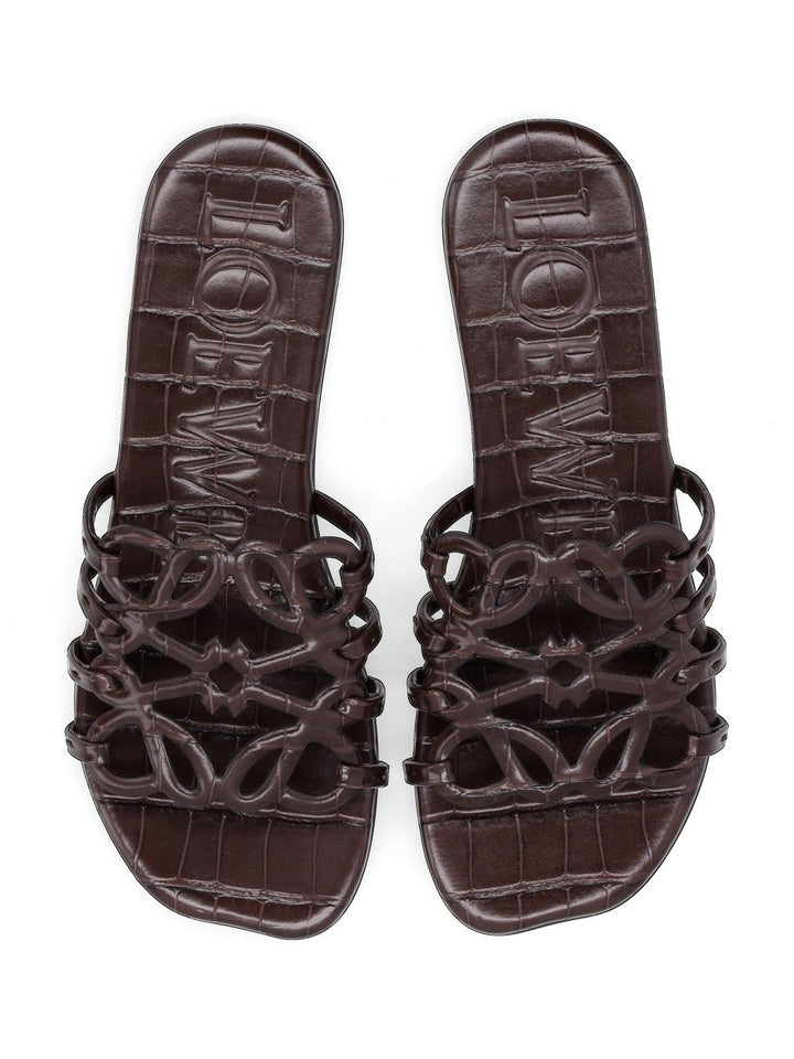 Loewe “Petal Anagram” Slides Sandals - Brown | d9d8ad1e770a5a343875bd206ec48cc0bc2a812c