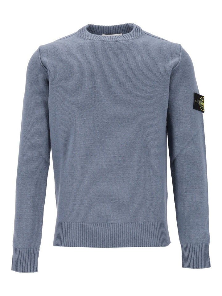 Stone Island Lambswool Crew Neck Sweater Sweatshirts - Blue | dc1285e86ad10a96325a281293e4d3361aeb2e38