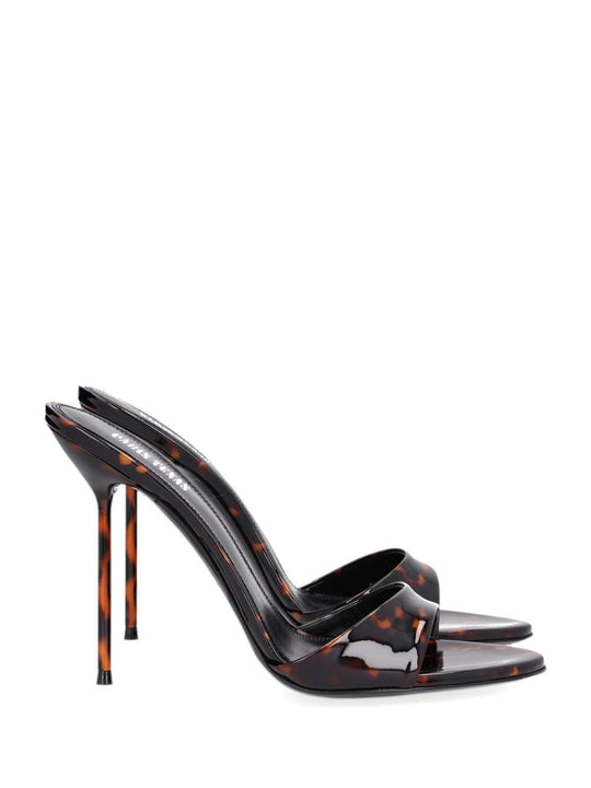 Lidia Mule Printed Patent Sandals Brown