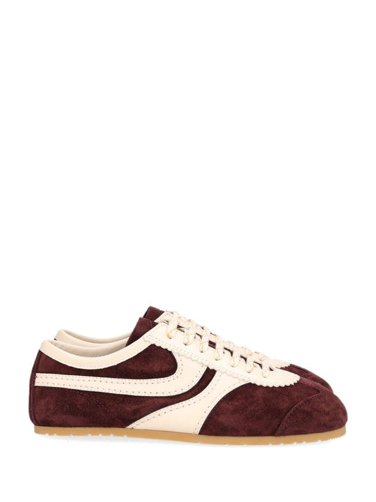 Suede With Nappa Upper And Thin Signature Sole Sneakers Bordeaux