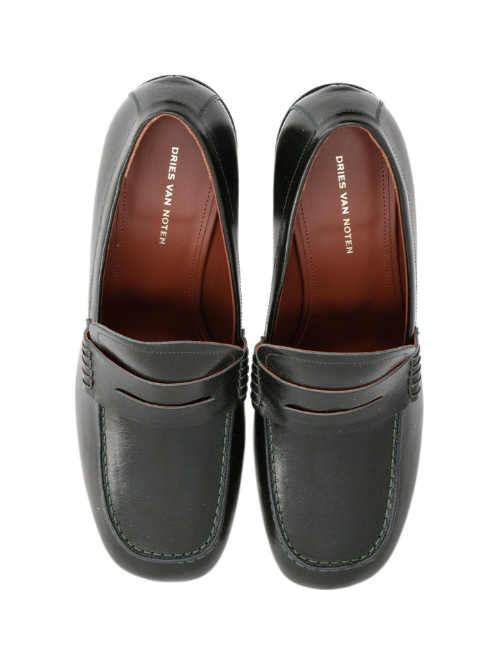 Dries Van Noten Leather Slip-On Mules With Black Heel Pumps - Green | 0a8a7754afe1ce14d8e1e218f6b2d07a2ca88da0