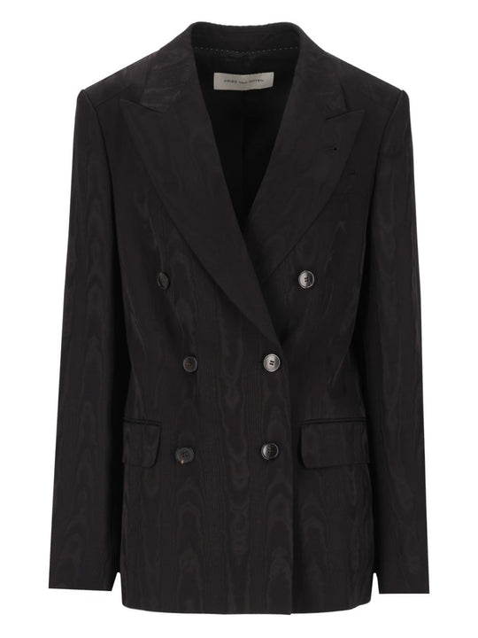 Barrysta Moire Viscose Double-Breasted Blazer Jackets Black
