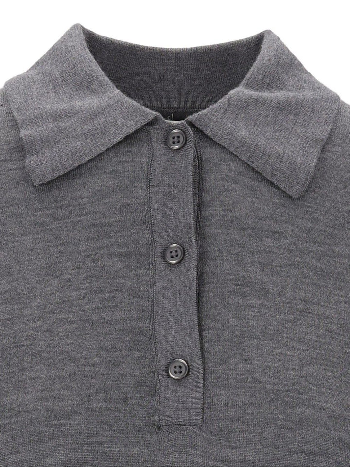 Loulou De Saison Miles Fine Knit Long-Sleeved Polo Shirt Knitwear - Grey | b3112d58d076a5c6b99f1e1748f24c56c4d1cb22