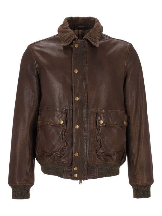Bomber Collo Velvet Int.Check 100 Grainy Leather Jackets Brown