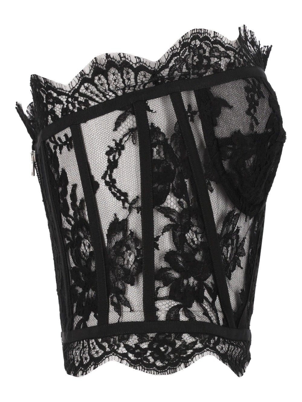 Dolce & Gabbana Chantilly Lace Bustier Tops - Black | 17ec25cf526fdc8dfb2829fe41a4598992aca7cc