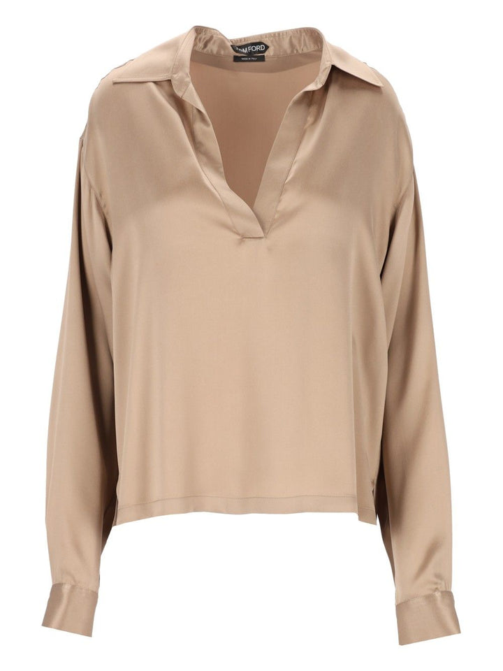 Tom Ford Peach-Feel Silk Satin Polo Shirts - Beige | ad1ee6395aa288be316dd57c4a0a99a44fbd9653