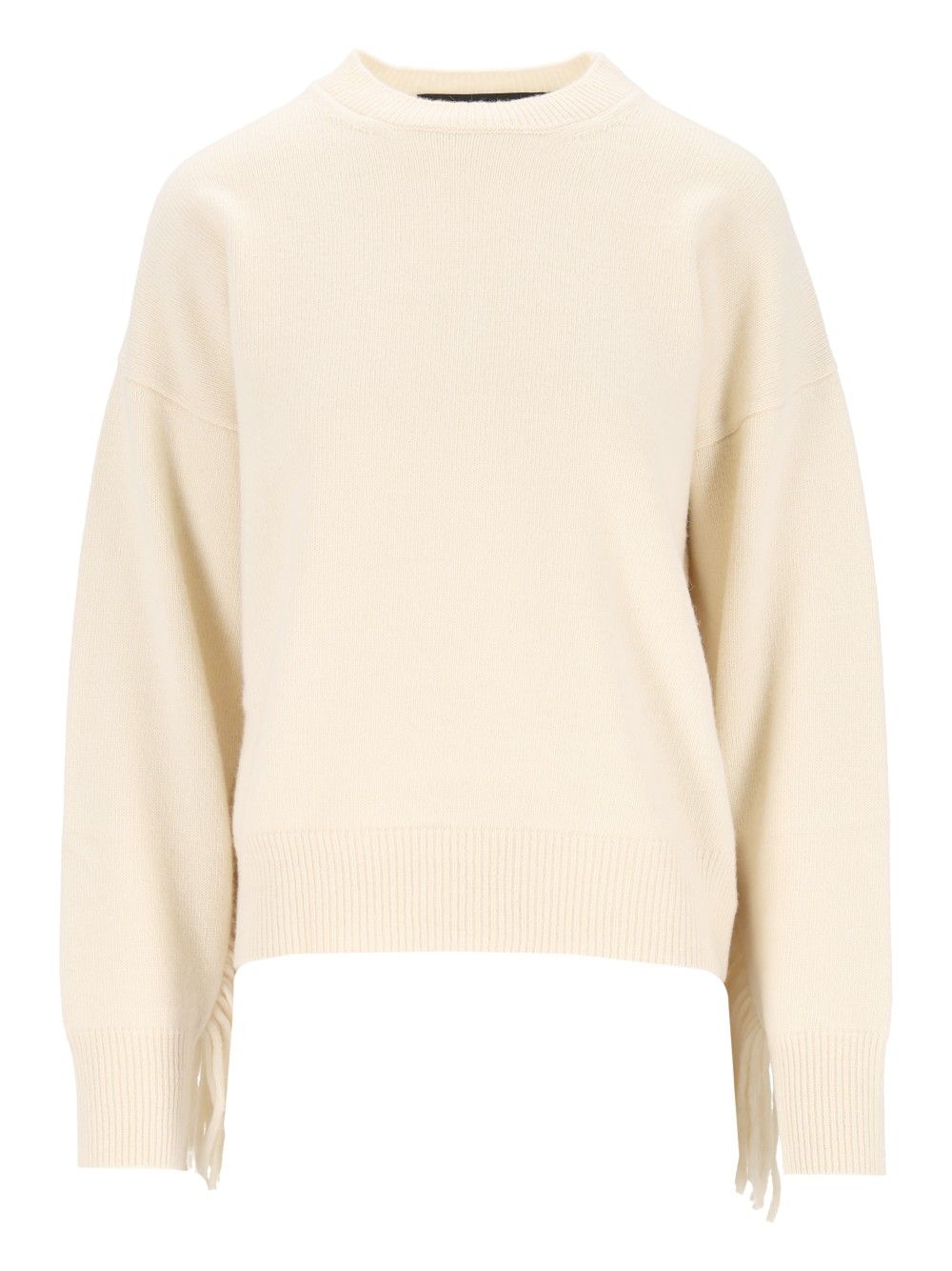 Federica Tosi Maglia Girocollo M/L Con Frange - Lana Merino/Cashmere Knitwear - White | 2aa72ee919ea7e834069ba856b52751338e5d4d0