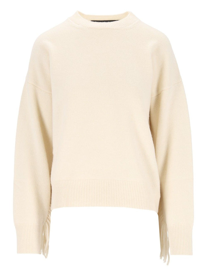 Federica Tosi Maglia Girocollo M/L Con Frange - Lana Merino/Cashmere Knitwear - White | 2aa72ee919ea7e834069ba856b52751338e5d4d0