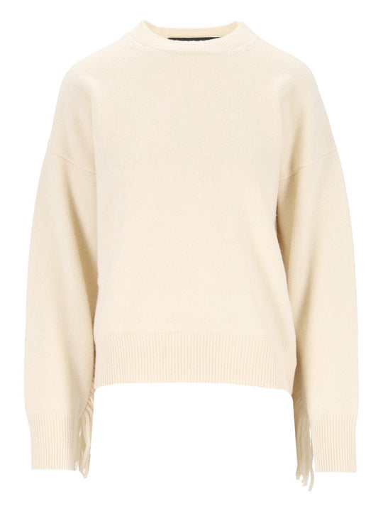 Maglia Girocollo M/L Con Frange - Lana Merino/Cashmere Knitwear White