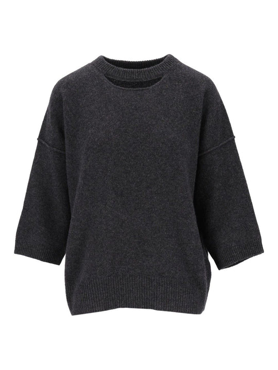 Maglia Girocollo Con Apertura Maniche 3/4 - 70% Lana 30% Cashmere Knitwear Grey