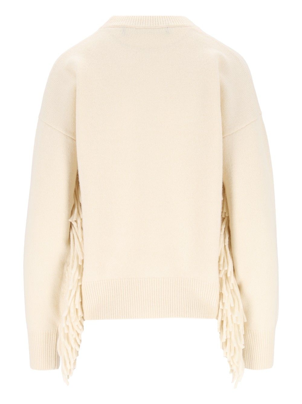 Federica Tosi Maglia Girocollo M/L Con Frange - Lana Merino/Cashmere Knitwear - White | 46f21574907259d866e6c6a4a9fdf1ac02504614