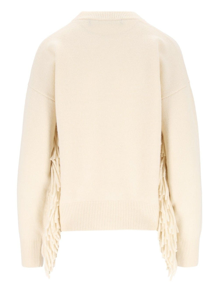 Federica Tosi Maglia Girocollo M/L Con Frange - Lana Merino/Cashmere Knitwear - White | 46f21574907259d866e6c6a4a9fdf1ac02504614