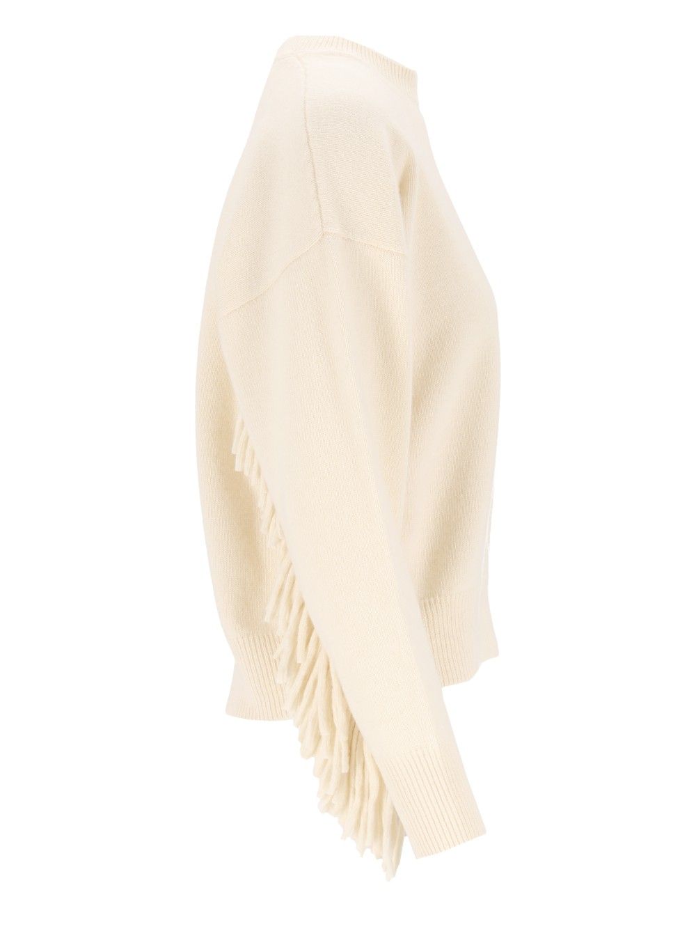 Federica Tosi Maglia Girocollo M/L Con Frange - Lana Merino/Cashmere Knitwear - White | fd50104062634cec055311b389baefa340241bf8