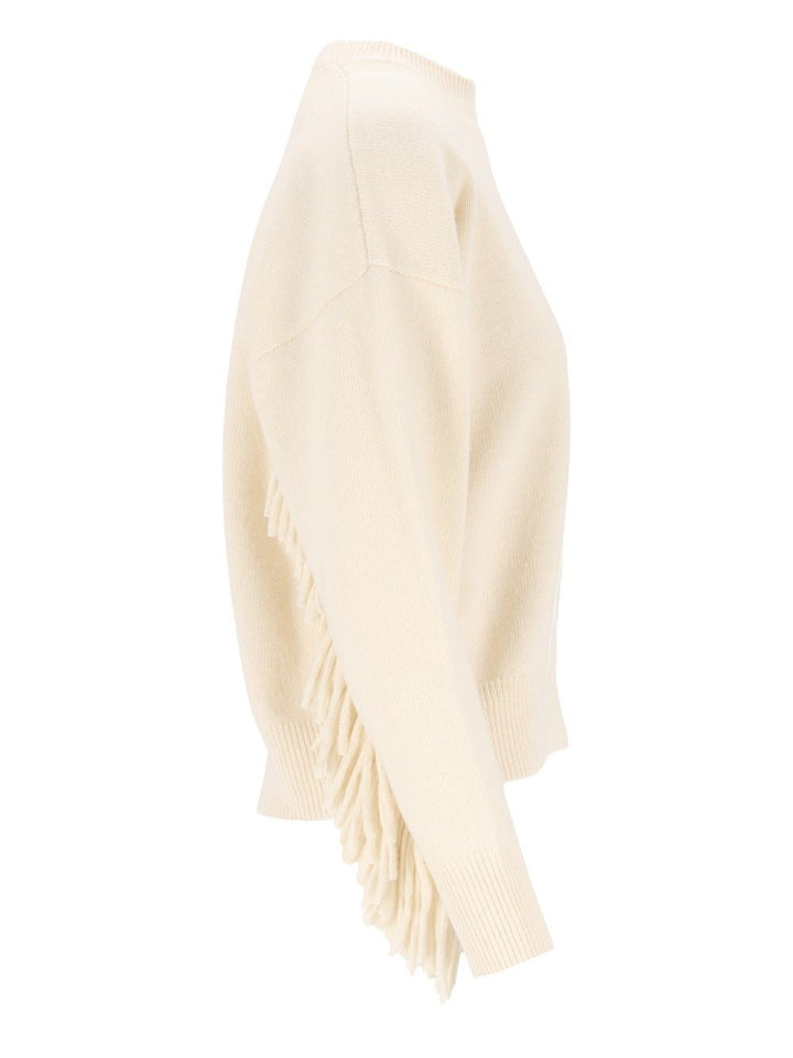 Federica Tosi Maglia Girocollo M/L Con Frange - Lana Merino/Cashmere Knitwear - White | fd50104062634cec055311b389baefa340241bf8
