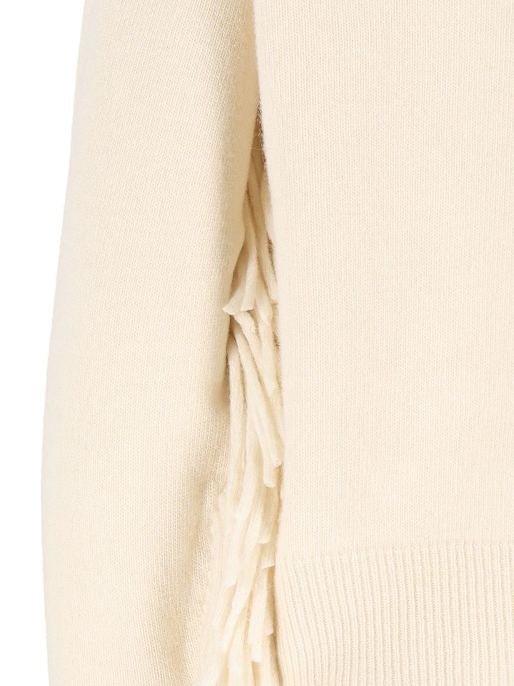 Federica Tosi Maglia Girocollo M/L Con Frange - Lana Merino/Cashmere Knitwear - White | 537bb8152bd074f8276d554cb81677d3b08d07d1