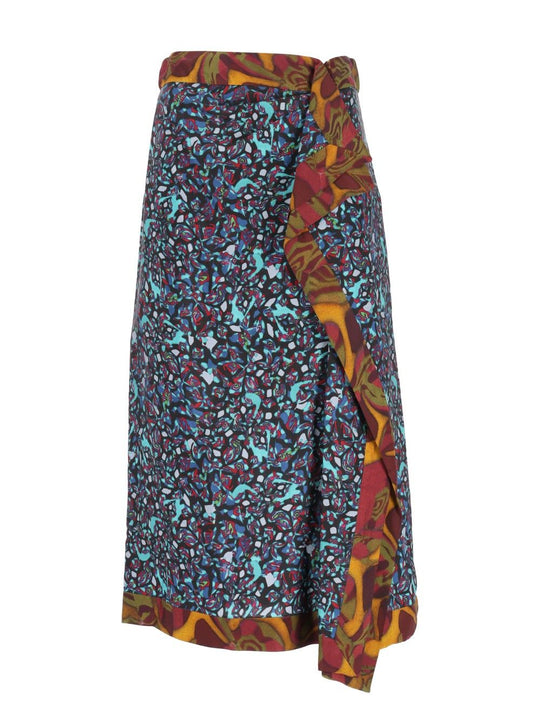 Wrap Midi Skirt With Abstract Multicolor Print Skirts Multicolor