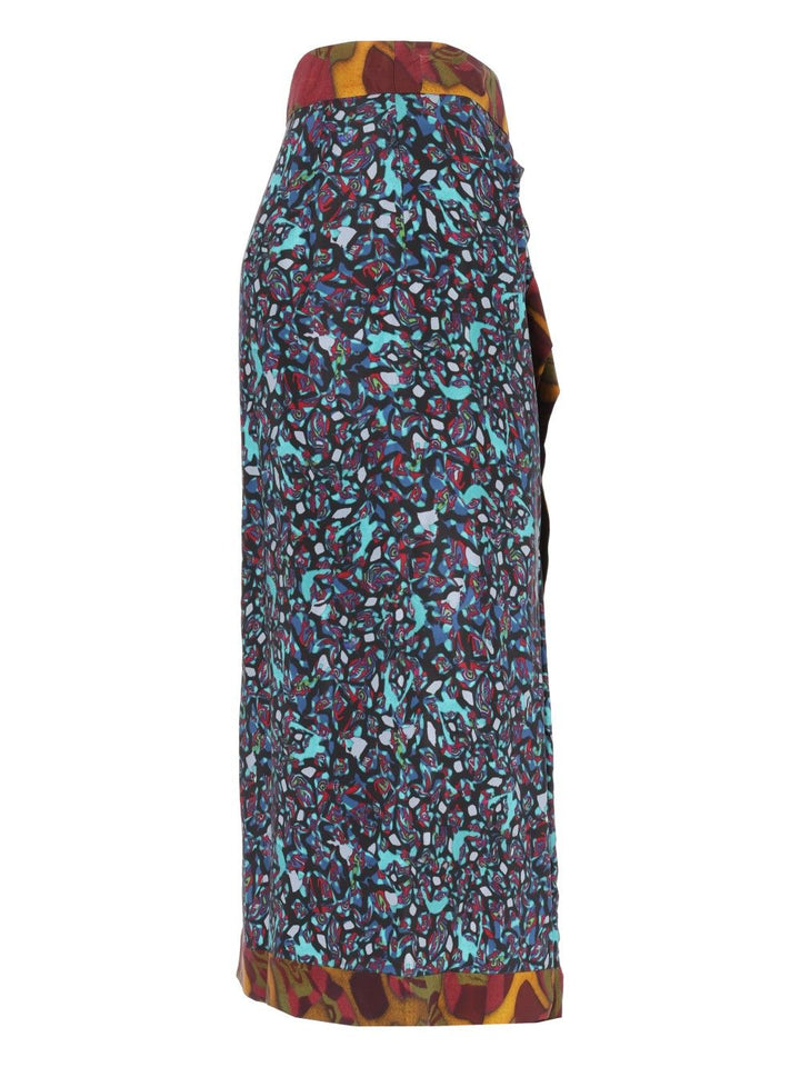 Dries Van Noten Wrap Midi Skirt With Abstract Multicolor Print Skirts - Multicolor | 2038ba1bd05f32006631393a83e0123f50f7bb24