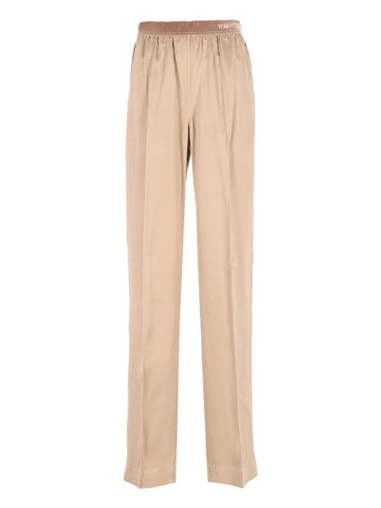 Peach-Feel Silk Satin Pj Pants Trousers Beige