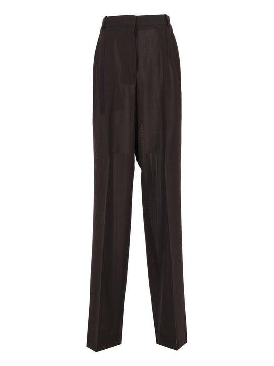 Light Virgin Wool Tailored Wide Leg Pleated Straight Pants Trousers Brown
