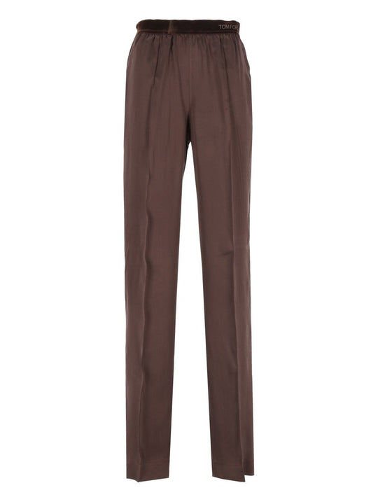 Peach-Feel Silk Satin Pj Pants Trousers Brown