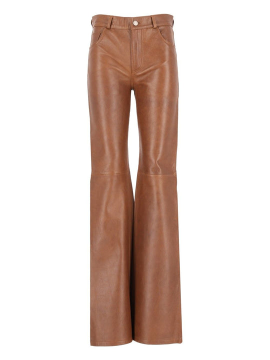 Flora Silky Leather Trousers Brown