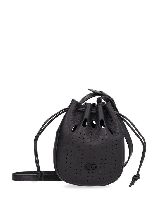 Mini Drawstring | Vlogo Signature | Holed Soft Deer Calf/A.Silver/Heated Lea Handbags Black