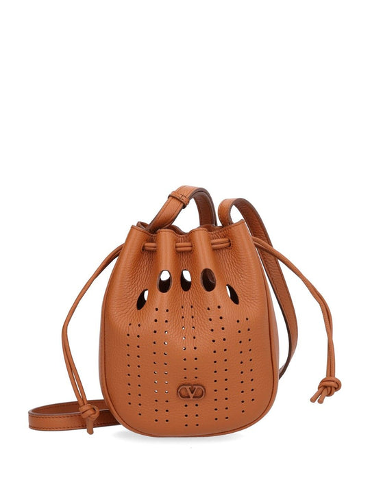 Mini Drawstring | Vlogo Signature | Holed Soft Deer Calf/A.Silver/Heated Lea Handbags Brown
