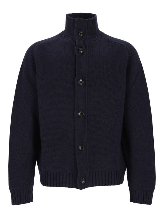 Coarsehair Cashmere Full Button Cardigan Knitwear Blue