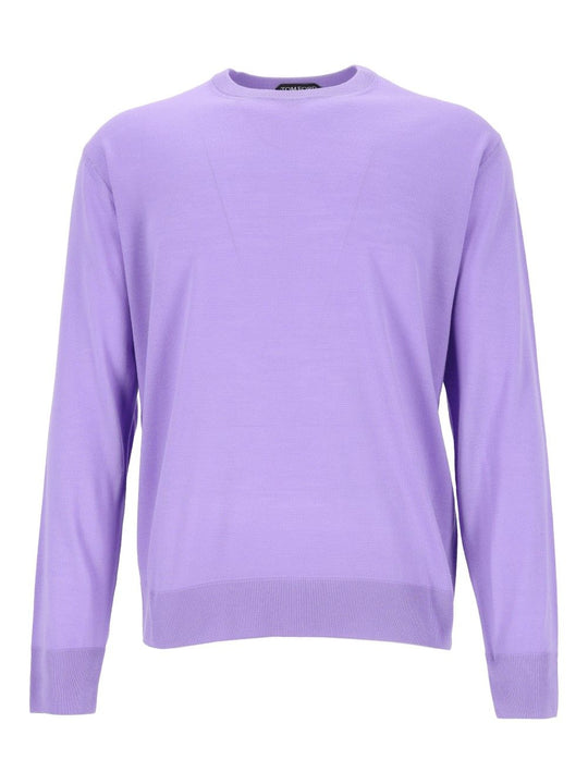 Ultrafine Merino Wool Ls Oversized Crewneck Knitwear Violet