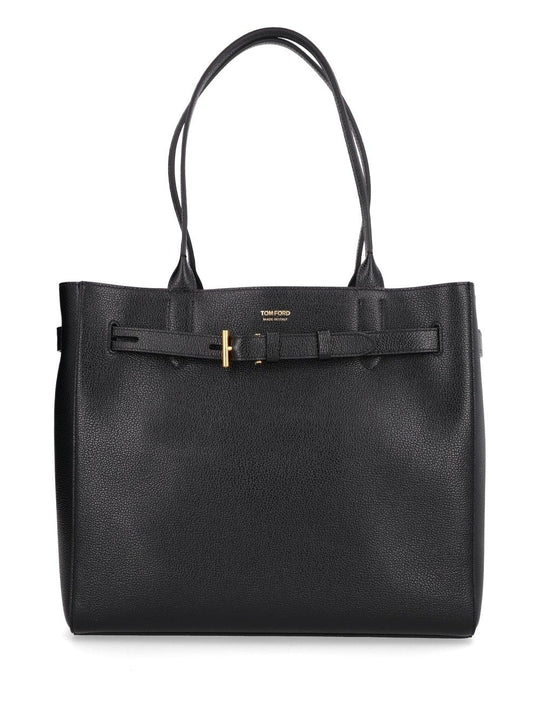 Grain Leather Medium Tote Shoulder Bags Black