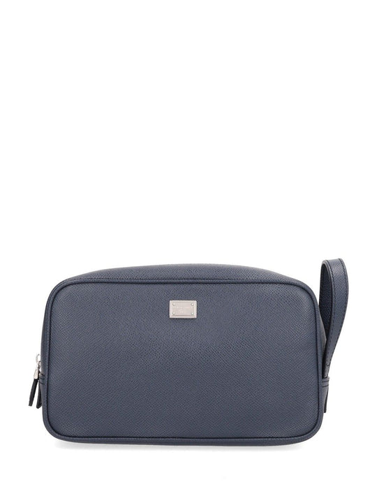 D&G Plaque Alpine Leather Beautycase Small Leather Goods Blue