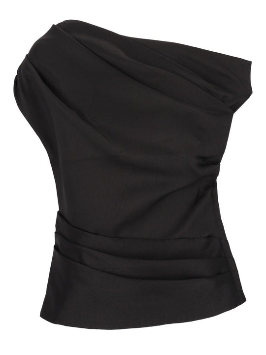Draped Taffeta Top Tops Black