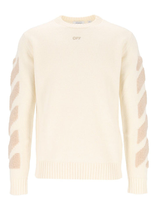 Diag Fuzzy Knit Crewneck Knitwear White