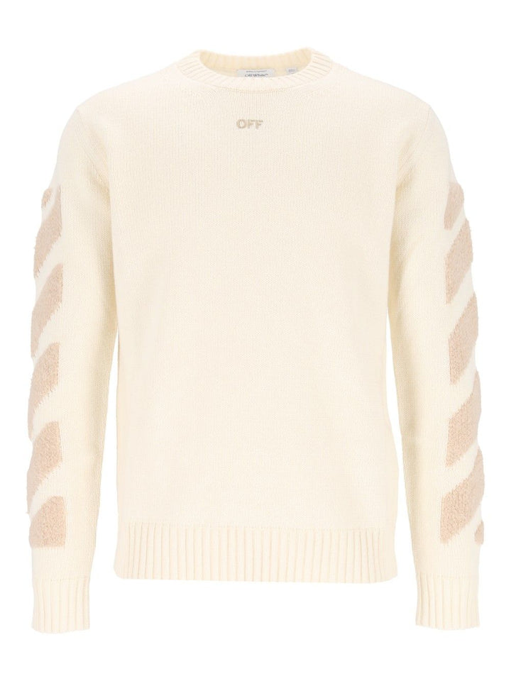 Off-White Diagonals Fuzzy Knit Crewneck Knitwear - White | 203d62d867e659b85bf900ce637bb989afd9be2c