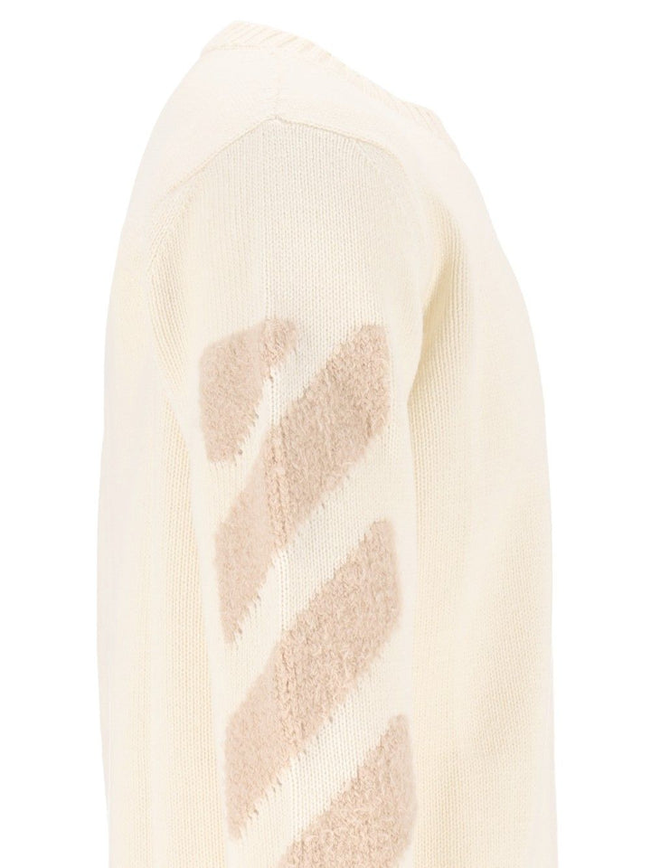 Off-White Diagonals Fuzzy Knit Crewneck Knitwear - White | 626bd99a5275d0dde301ef05bf1166cc6464b8e0