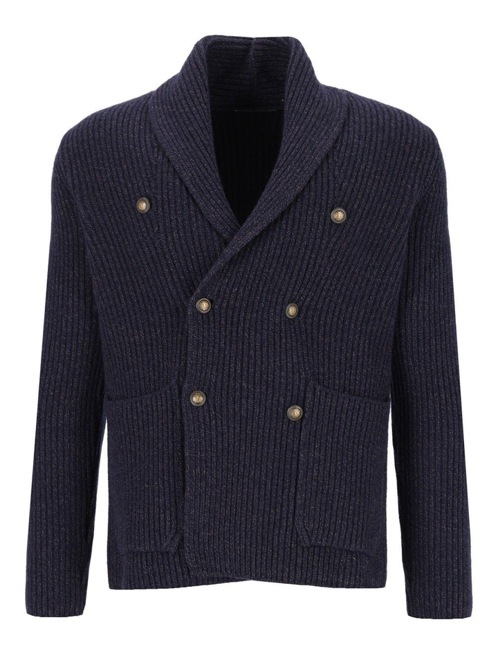 Al Duca D'Aosta Cardigan Doppio Petto Scialle Melange 100 Lana Knitwear - Blue | f9316495b003a5e7a31e80905211fc484c0b758a