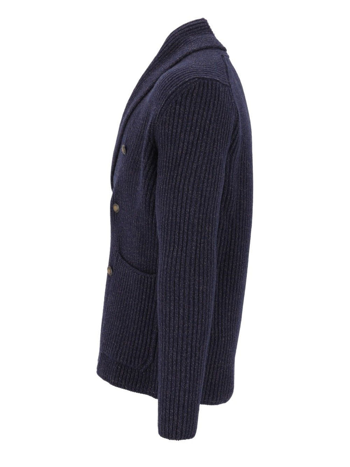 Al Duca D'Aosta Cardigan Doppio Petto Scialle Melange 100 Lana Knitwear - Blue | 90de17794aab8ca575edf010b20be0c18397ec7f