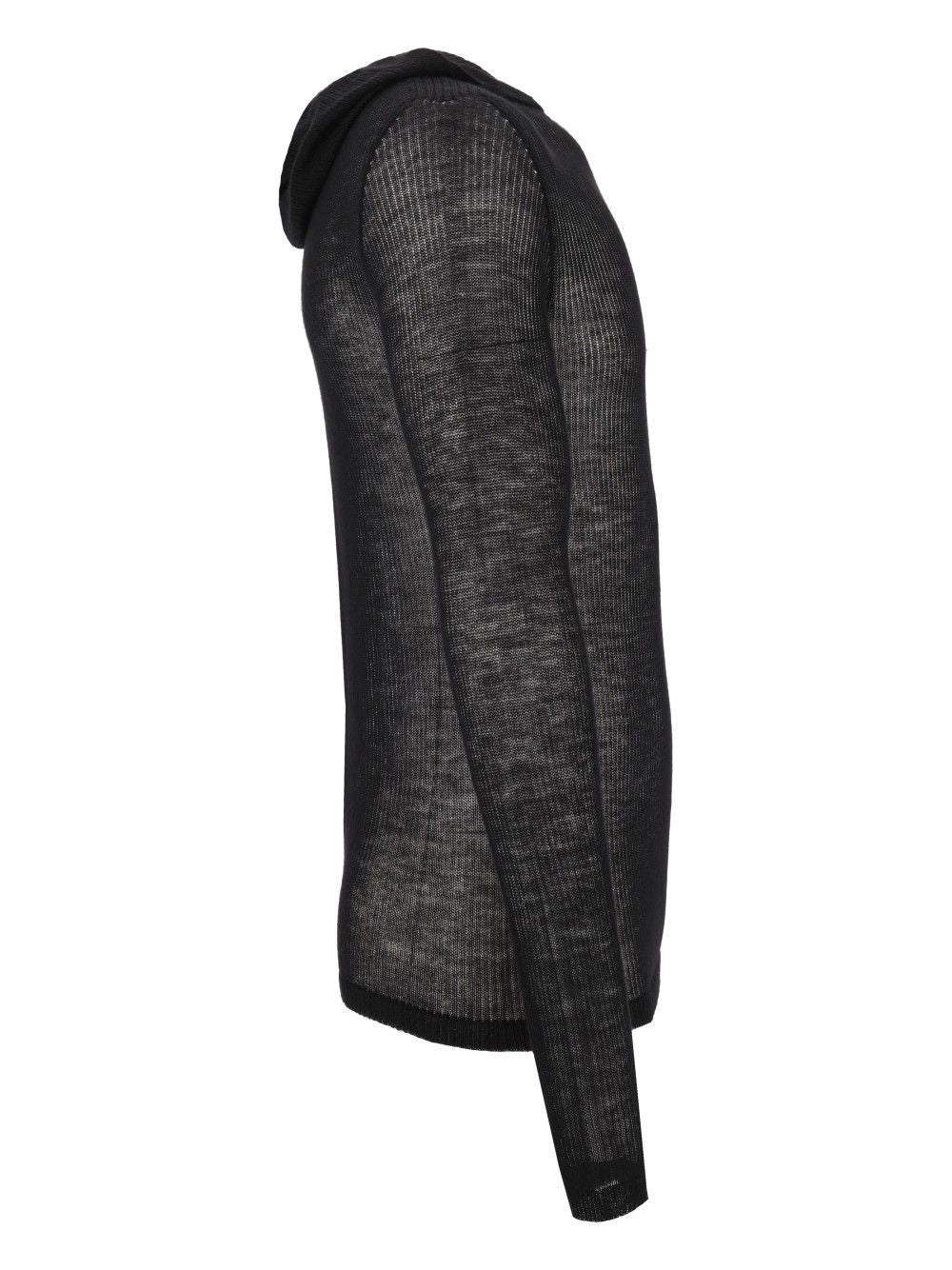 Rick Owens Sheer Hooded Long Sleeve Ribbed Lightweight Cashmere Knit Knitwear - Black | 3c6d0ee8c0c475b4ba7faa53290d5783ac0d7d73