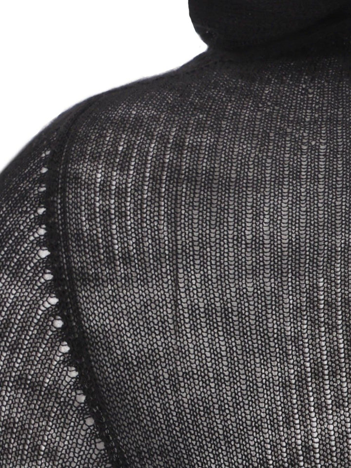 Rick Owens Sheer Hooded Long Sleeve Ribbed Lightweight Cashmere Knit Knitwear - Black | 4a0766fabaf3b66b24bab6563b22e23ed968cbe1