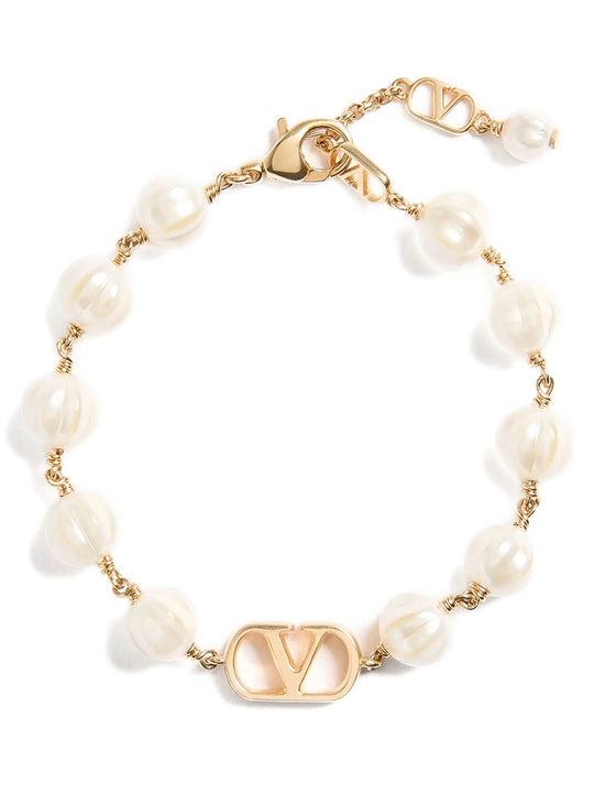 Vlogo Signature Metal And Glass Pearl Bracelet