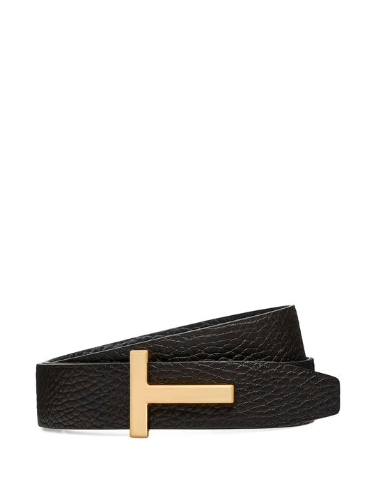 Grained Leather T-Buckle Belt