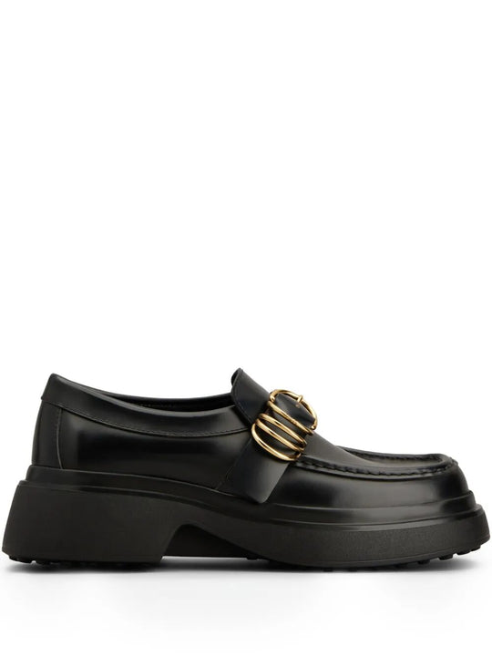 Leather Chunky Loafers With Metal Buckle And Rings