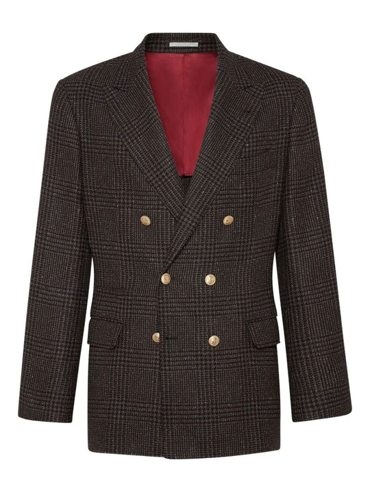 Prince Of Wales One-And-A-Half Breasted Blazer With Metal Buttons