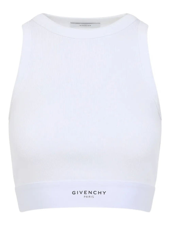 Cropped Tank Top In Cotton With Givenchy Band