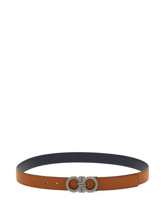 Gancini Grained Leather Reversible Belt