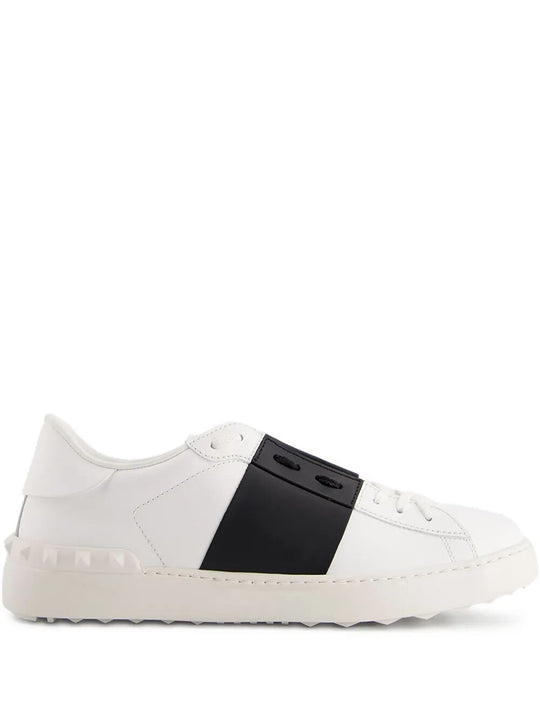 Open Leather Sneakers With Contrast Band And Stud Details