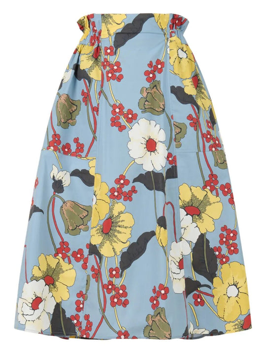 Poplin Elasticated Midi Skirt With Melodia Print